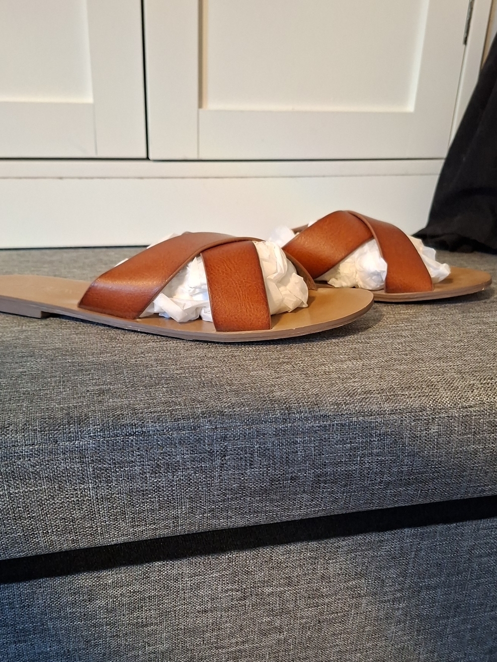 J. Crew Brown Leather Cross‑Strap Slide Sandals